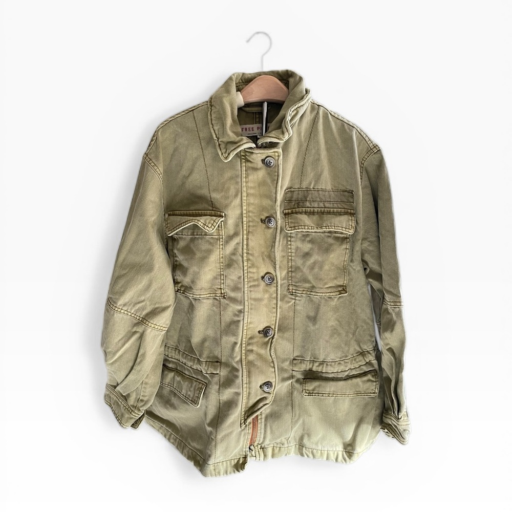 Free People Utility Jacket Olive Green size XS 100% Cotton Military Style Cargo